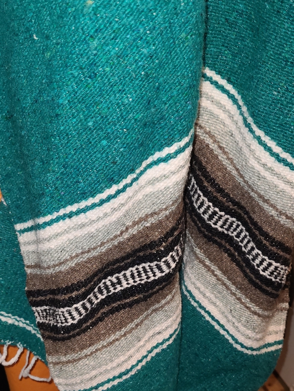 Teal Vintage Mexican Poncho - Picture 7 of 9